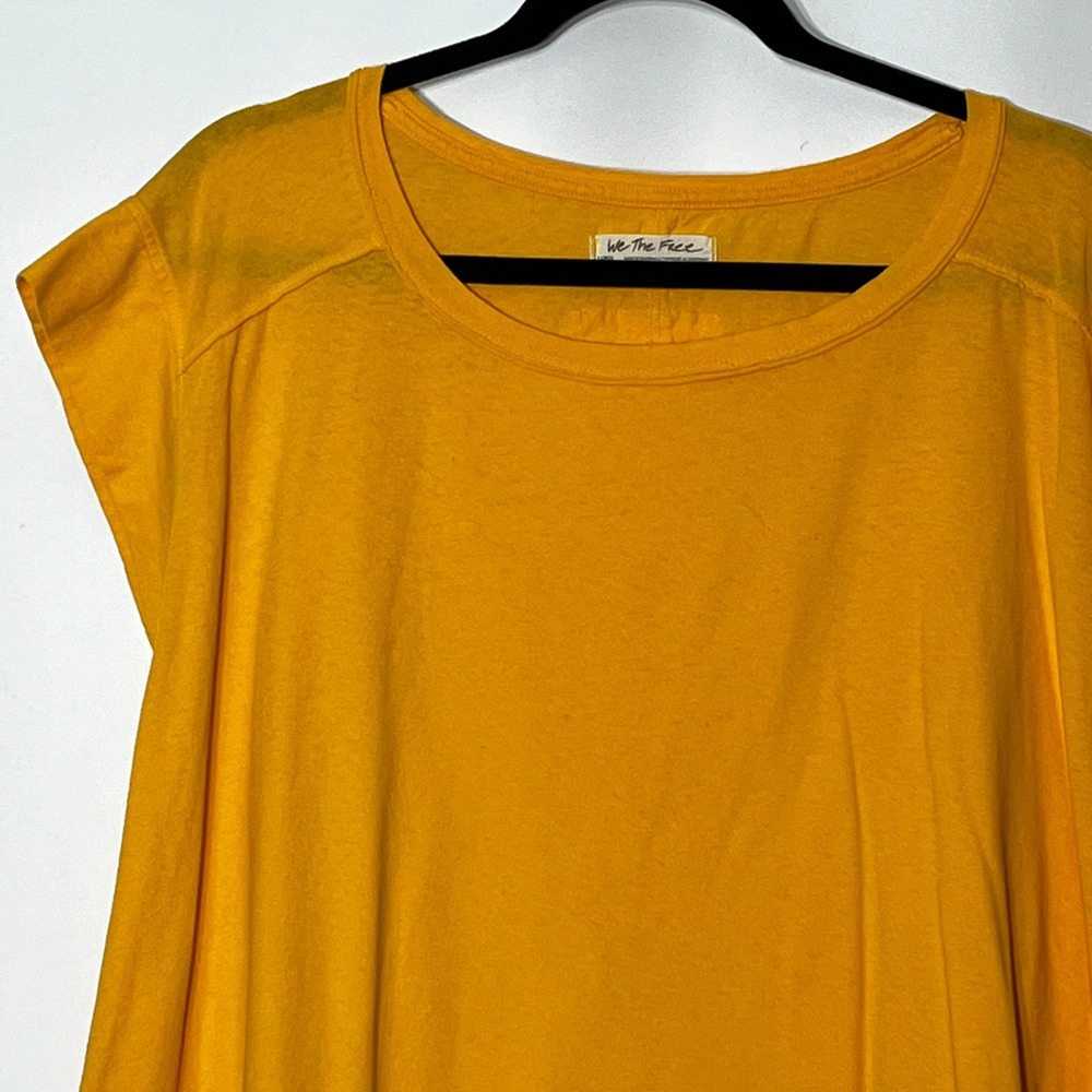 Free People We The Free Womens L Mustard Yellow Oversized Cap Sleeve Tee T-Shirt - Picture 3 of 9